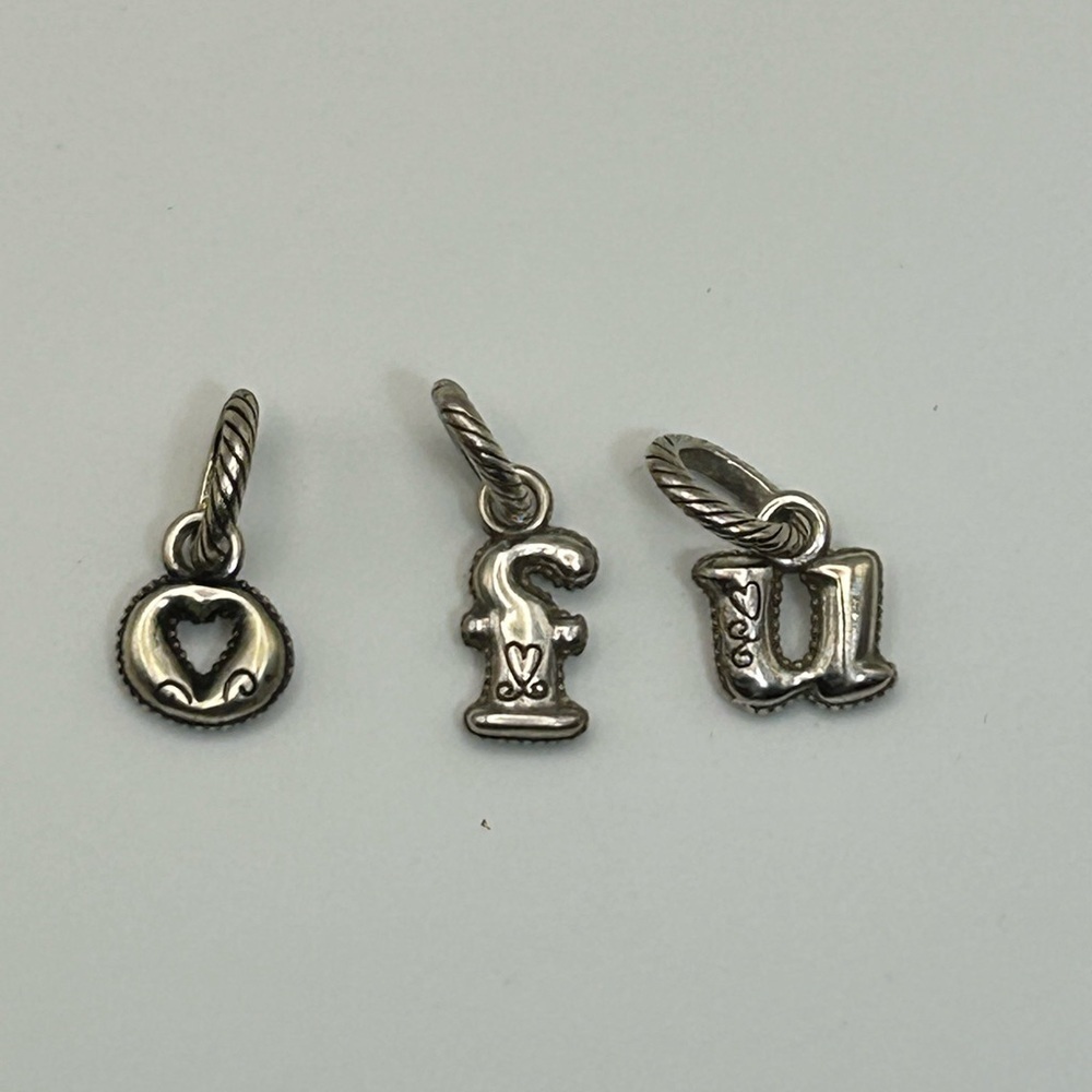 Brighton Alphabet Charms Qty 3 "f" "o" "u" Silver Plated 1" Petite - Picture 4 of 8